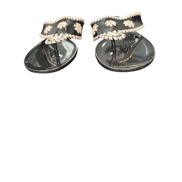 Jack‎ Rogers Black White Jelly Whipstitch Leather Thong Flat Sandal Size 10 - Picture 4 of 8